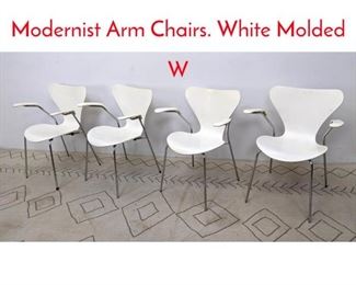 Lot 1083 Set 4 FRITZ HANSEN Modernist Arm Chairs. White Molded W