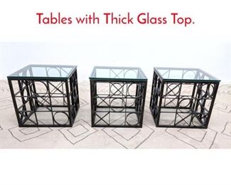 Lot 1288 Set of 3 Tic Tac Toe Side Tables with Thick Glass Top. 