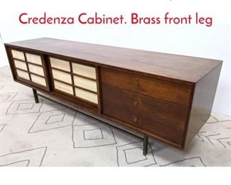 Lot 1332 Paul McCobb Style Low Credenza Cabinet. Brass front leg