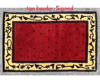 Lot 1353 810x59 Burgundy carpet with tan border. Signed