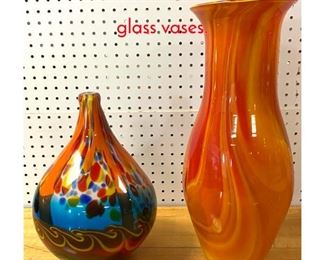 Lot 1396 Two Lg Orange art glass vases.