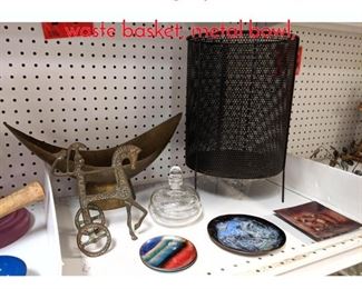 Lot 1439 Weinberg style chariot, mesh waste basket, metal bowl, 