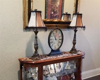 Entry table, lamps, clock, mirror