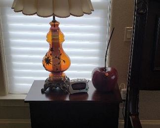 night stand, amber lamp