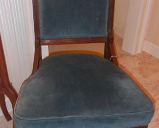 Two blue velvet chairs, Eastlake style