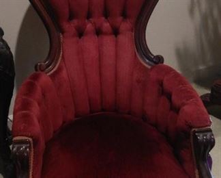 Ladies & Gentleman's red velvet Victorian chairs