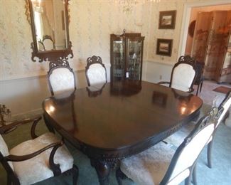 Gorgeous dining group with table, 6 side chairs and 2 arm chairs
