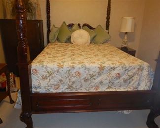 four poster bed, mahogany, with pediment headboard, has side rails