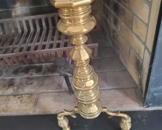 Pair of  Turn of the Century Brass Andirons - Purchased from the Home of Millicent Fenwick -  23" H X 10" W 