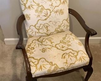 Felt Floral Chair, Detailed Wood Accents