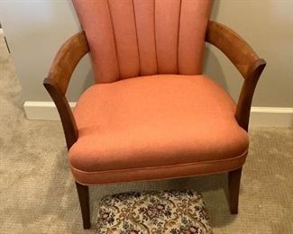 Peach Colored Vintage Chair and Foot Stool