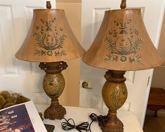 #17	(2) Brown Painted Base/Painted Shade lamps   34" tall   $75 each	 $150.00 
