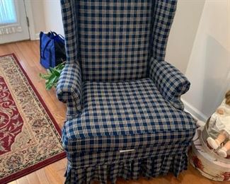 #3	american premier blue chair with skirt as is 	$35 
