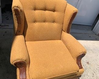 #60	Gold American premier Side Chair w/wood arms - as is 	$20 

