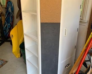 #69	Laminate Corner Cabinet w/chalkboard & Corkboard 4 shelves w/closet door to hand things 2 drawers  2ftx2ftx57	 $75.00 
