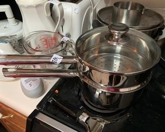 #149	3 piece Well equipped Kitchen stainless double steamer pot 	 $25.00 
