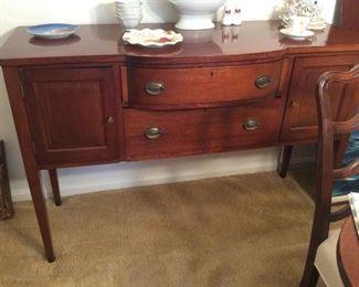 Hepplewhite style sideboard , mahogany lined bowed silverware drawer 