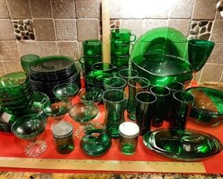 P-K-59   - Emerald Green dinner set / Appears to be Vereco Made in France but unable to confirm - $225