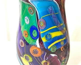 Intricately Detailed Signed Art Glass Vase
