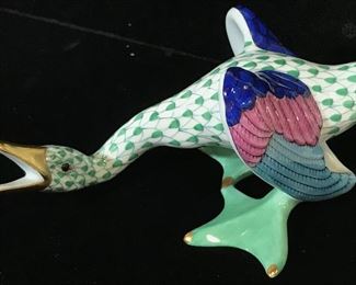 HEREND Green Porcelain Duck Figural, Hungary