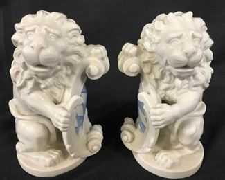 Pair NYMPHENBURG Glazed Ceramic Lion Figurals