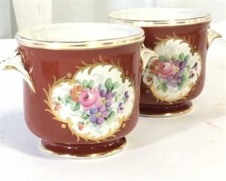 Pair SIGNED Hand Painted LIMOGES Cachepots