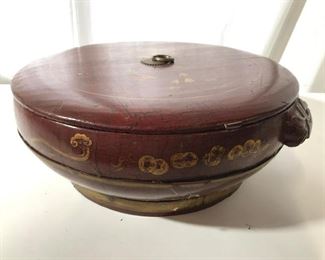 Asian Red Gold Lacquer Wood Basket Box