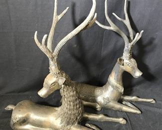 Pair Bronze Garden Deer Statues