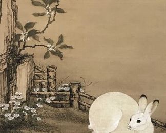 Japanese Hand Painted Rabbit Wall Scroll