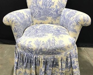 Vintage Skirted Armchair W TOILE Upholstery