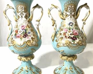 Pair Vintage Ornate French Porcelain Vases