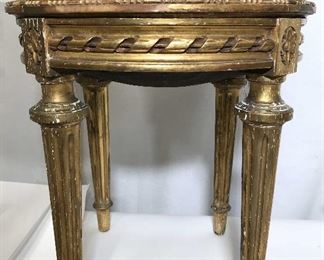 Antique French Gold Leafed Upholstered Stool