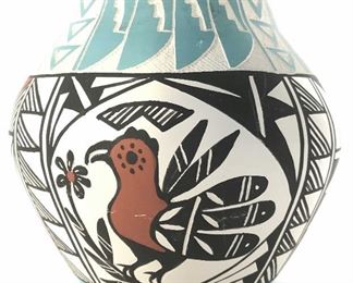 Signed PONCHO Ceramic Hand Painted Tribal Vase