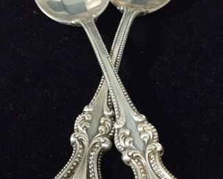Pair Sterling Embossed Victorian Nouveau Spoons