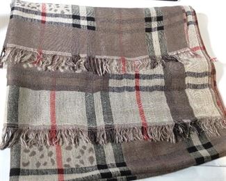 Burberry Style Cotton Plaid & Spotted Wrap
