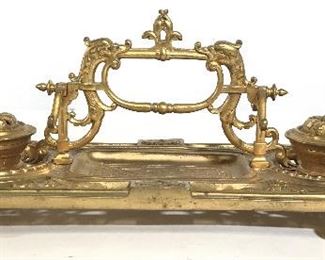 Antique Gold Toned Ornate Inkwell