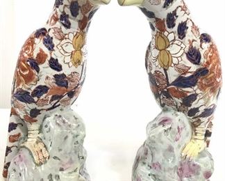 Vintage Signed IMARI Asian Porcelain Parrots