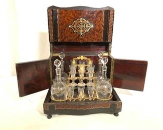 Antique French Tantalus Liquor Cabinet w Glasses