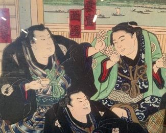 Hand Carved Japanese Woodblock Group Portrait