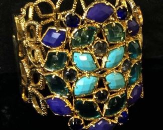 Pierced Gold Tone Costume Jewel Cuff Bracelet