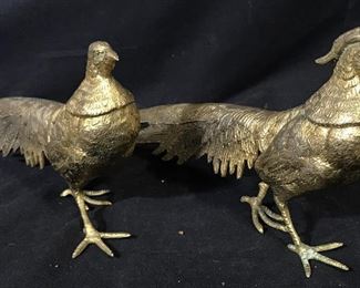 Pair Bronze Gilded Metal Birds