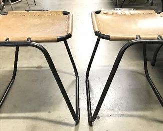 Pair Leather Seat Stools