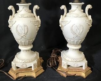 Pair Porcelain Grecian Style Urn Lamps