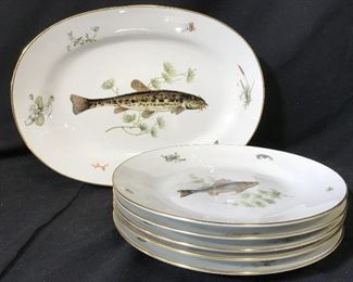 Set Richard Ginori Porcelain Fish Plates & Platter