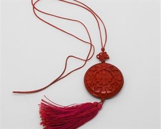 19th Century Chinese Carved Cinnabar Necklace