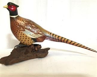 Carved Wooden Pheasant Sculpture
