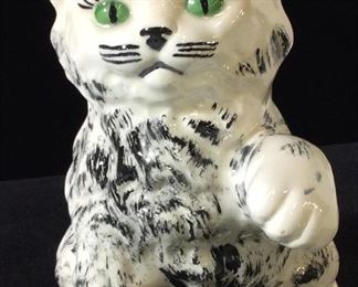 Hand Made & Painted Green Eyed Ceramic Cat
