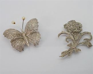 Exquisite Fancy Sterling Silver Brooch Duo