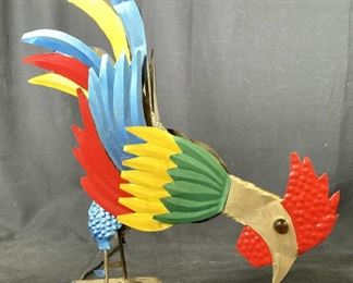 Folk Art Painted Constructed Metal Rooster