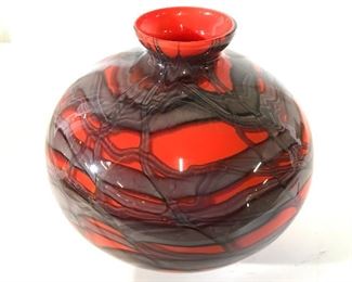 Wide Set Hand Blown Art Glass Vase